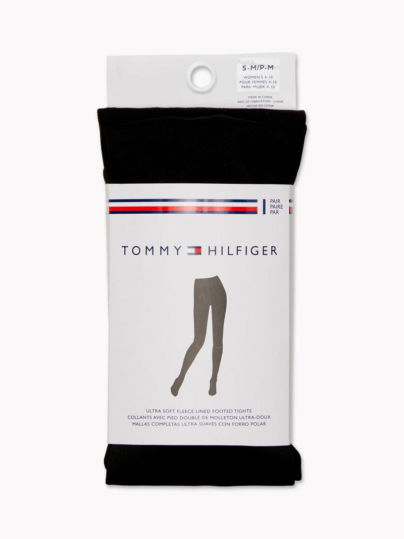 Női Tommy Hilfiger Fleece-Bélelt Footed Tights 1PK Zokni Fekete | HU 660EBC